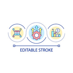 Fototapeta premium Tools to boost productivity loop concept icon. Marketing analytics software abstract idea thin line illustration. Forecasting performance. Isolated outline drawing. Editable stroke. Arial font used