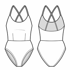 Fashion technical drawing of one piece swimsuit.