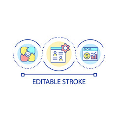 Maximizing company performance loop concept icon. Improving business efficiency abstract idea thin line illustration. Financial analysis. Isolated outline drawing. Editable stroke. Arial font used