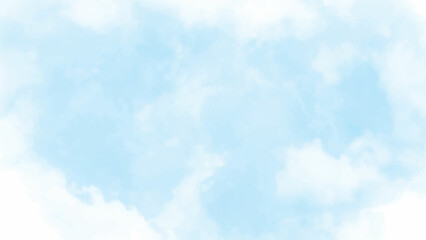 Hand painted natural soft blue sky and clouds, abstract watercolor background, vector illustration