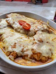 Beef Parmigiana with Rice and Rustic Potatoes