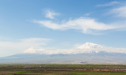 Mount Ararat in Armenia, long wide width banner, photo made from Khor Virap monastery. Khor Virap, Armenia