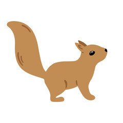 Hand drawn illustration with charming squirrel. Cute forest character. Vector lovely squirrel in flat style isolated on white background. Cartoon woodland creature. Childish colorful illustration