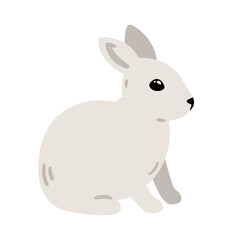 Hand drawn illustration with charming little rabbit. Cute forest character. Vector lovely bunny in flat style isolated on white background. Cartoon woodland creature. Childish illustration