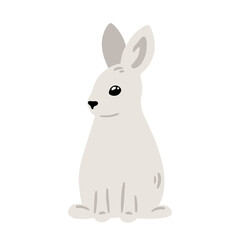 Hand drawn illustration with charming little rabbit. Cute forest character. Vector lovely bunny in flat style isolated on white background. Cartoon woodland creature. Childish illustration