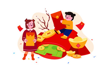 Obraz na płótnie Canvas Chinese New Year Illustration concept. Flat illustration isolated on white background