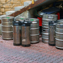 Metal beer kegs or barrels for beer