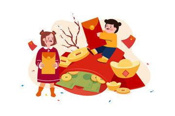 Chinese New Year Illustration concept. Flat illustration isolated on white background
