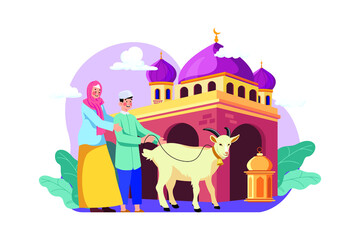 Eid Al-Adha Illustration concept. A flat illustration isolated on white background