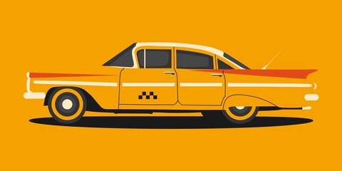 Plakat Retro Car Taxi. Classic yellow Taxi in Vintage style. Vector illustration.
