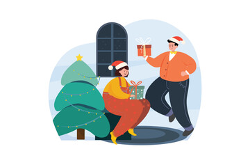 Merry Christmas Illustration concept. Flat illustration isolated on white background