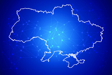 Ukraine Map Technology with network connection background