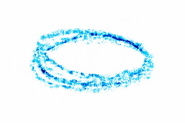 Naklejka premium Blue color crayon hand drawing in circle or round shape on white paper background