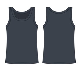 Sleeveless tank top technical sketch. Grey color. Children outline t shirt underwear