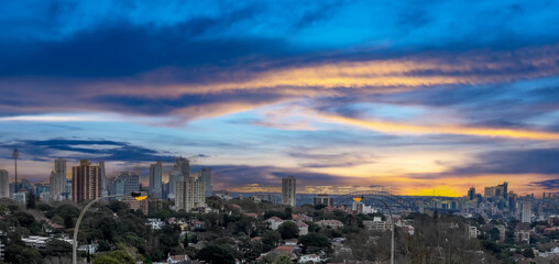 Sydney Harbour forshore viewed from the Bondi Junction in NSW Australia CBD and High rise residential and commercial buildings