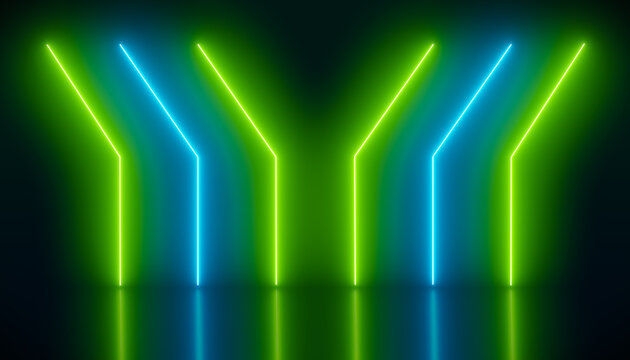 illustation of glowing neon lines in green and blue