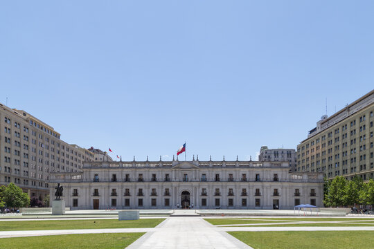 Santiago de Chile, Chile - November 26, 2015: The seat of the president Palacio de la Moneda