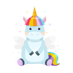 Children's illustration, unicorn, print on children's clothes, fabrics. Vector graphics isolated on a white background