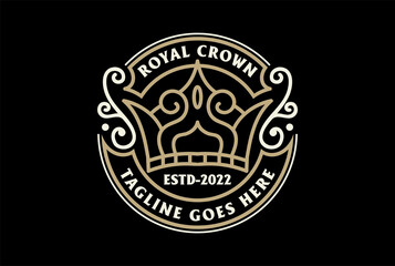 Fototapeta premium Circular Vintage Royal Crown Badge Emblem Label Logo Design Vector