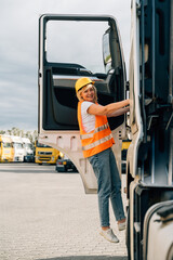 Middle age truck driver woman, trucker occupation in Europe for females