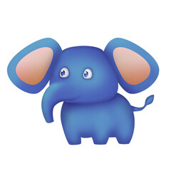 Blue elephant isolated on white background. Cute illustration.