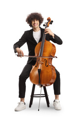 Young man sitting on a chair and playing a cello © Ljupco Smokovski