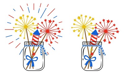 4th of July illustration, Sparklers vector, American Flag