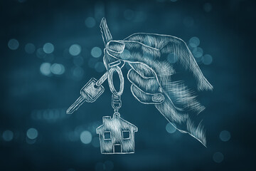 drawn hand holding house keys