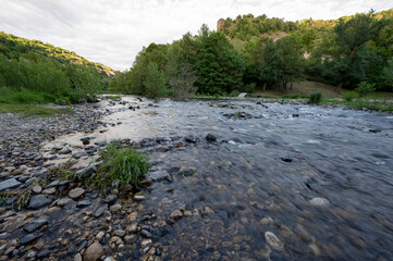 La rivière sauvage de l'Allier dans le département de la Haute-Loire en France au printemps