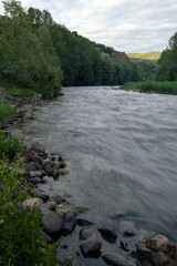 La rivière sauvage de l'Allier dans le département de la Haute-Loire en France au printemps