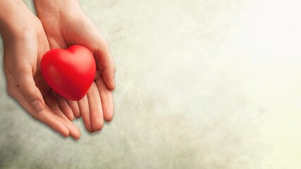 Hand holds medical red heart. Love or no war concept.