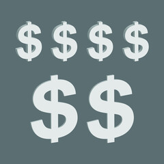 dollar sign icon. white dollar sign. Vector illustration. on gray background