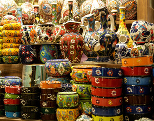 Fototapeta premium Turkish ceramics at Grand Bazaar, Istanbul, Turkey