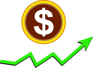 dollar sign with an arrow. Stock Market Up Arrow. on white background
