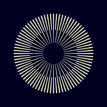 Circle with white lines on a black background. Can be used as an icon, logo, tattoo.