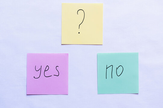 top view of cards with question mark above yes and no words on white background.