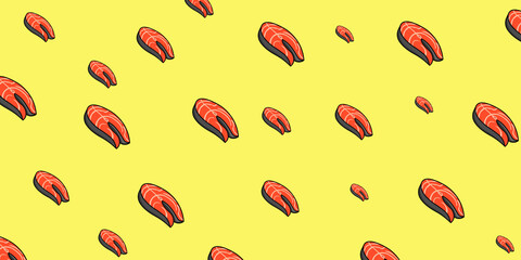 yellow background on which there is salmon. vector background with fish for your design.