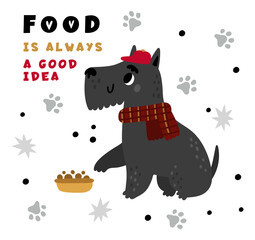 Funny dog card. Pet food cute poster