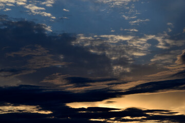 Fototapeta na wymiar Sunset horizon in the evening bright yellow red clouds