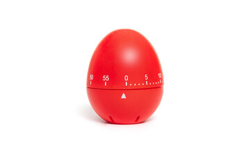 Red timer in the form of an egg on a white background....