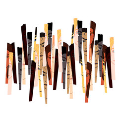 Diverse woman face of different race combining into one. Vector illustration concept for equality.