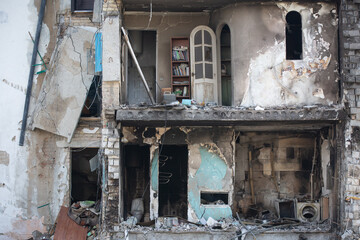 Building destroyed by Russian forces as a result of Russia's invasion of Ukraine in Borodianka,...