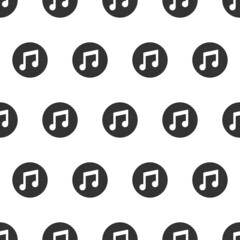 Music note key button icon seamless pattern. Song melody on circle shape symbol. Push click media player. New EPS 10 Vector illustration