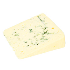 Piece of blue cheese isolated on white background.