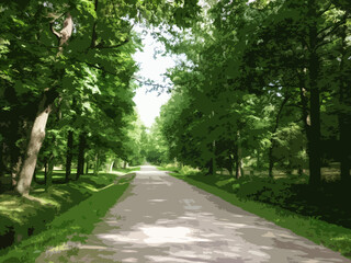 illustration of a road in a summer forest