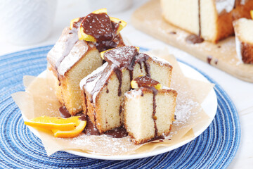 A biscuit citrus cake with oranges