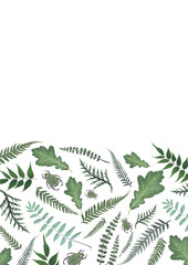Fototapeta na wymiar Wedding invitation, thank you card, menu, forest greenery design: fern and oak green leaves foliage frame border template