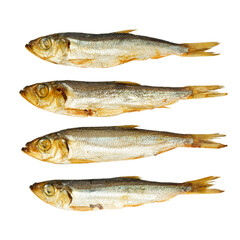 Smoked fish on a white background, salted sprat.