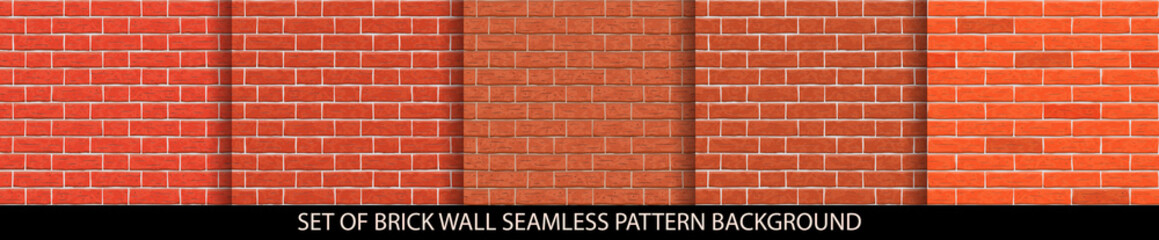 Fototapeta na wymiar Brick wall seamless pattern set. Different brick background textures - red, orange, brown colors. Set of seamless brick wall texture. Vector wall pattern illustration.