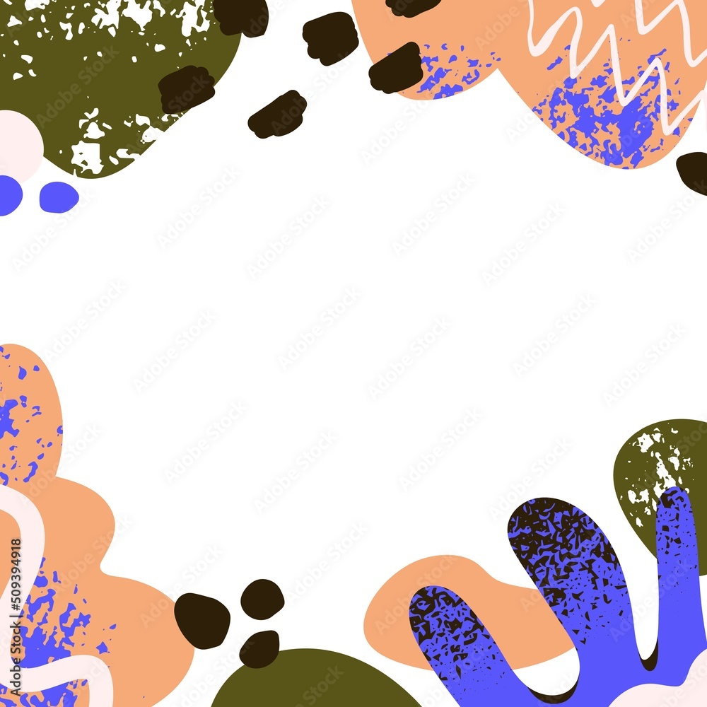 Aufkleber Abstract shapes frame with background for text. Modern square card design with fluid geometric organic elements. Trendy social media post with minimal doodle pattern. Flat vector illustration